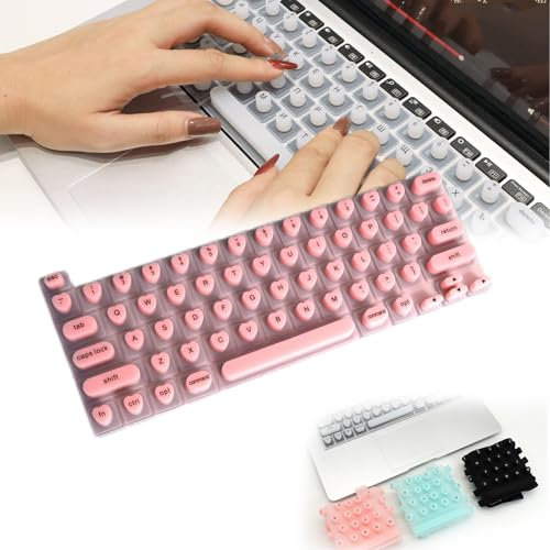 Silicone Raised Keyboard Protective Cover for Long Nails - Full-Size Keyboard Film - Heart Pink
