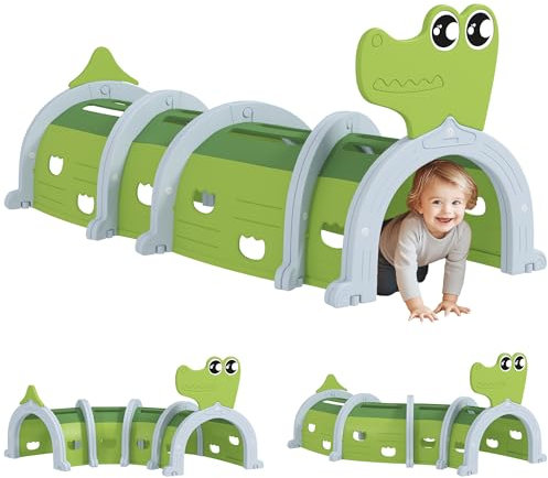 AIYAPLAY Tunnel de jeu pour enfant pour l'Intérieur et le jardin en forme de crocodile, modulable, tunnel de jeu pour enfants, pour enfants de 3 à 6 ans ramper et grimper, intérieur et extérieur, vert