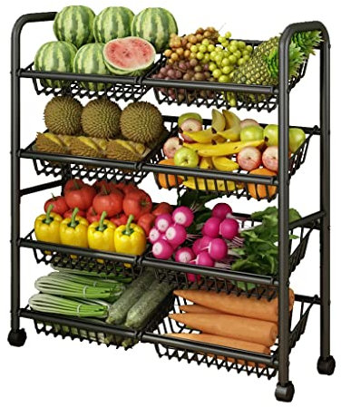 CWCQGH Kitchen Organizer 3-5 Tier Removable Kitchen Storage Cart, Fruit And Vegetable Mesh Basket, Microwave Rack, for Toiletries, Hair Dryers, Beauty Supplies And Cosmetics (Black 74 * 30 * 113cm)