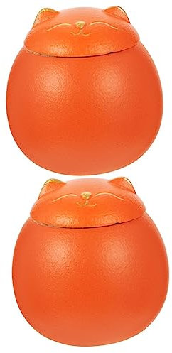 Cabilock 3 Piezas Carrito De Té Del Gato De La Suerte Frascos Con Tapas Tarros De Especias Con Etiquetas Papelera Sobres De Para Cafe Dispensador De Para Cafe Orange Cerámica