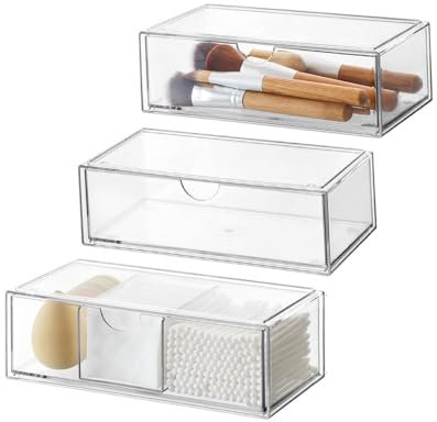 Kosmetik-Organizer-Schubladen, Badezimmer Organizer Mini mit Schubladen 3 Set, Acryl Organizer Bad für Spiegelschrank, Stapelbare Transparenter Acryl-Make-up-Organizer