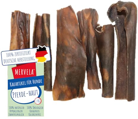 MERVELA® Bâtons pour peau de cheval - 1 kg - Qualité allemande - Pour chiens souffrant d'allergies - Récompense - Friandise d'entraînement - Sans céréales - Hypoallergénique - Friandise à mâcher