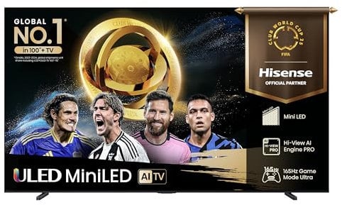 Hisense TV 100 Mini-LED 165Hz 4K 2025 100U7Q, Matte Display, Smart TV VIDAA U9 con 1000+APP, Dolby Vision IQ, HDR 10+ Adaptive, 165Hz Game Mode Ultra, Dolby Atmos 2.1 con Subwoofer, Alexa Built-in