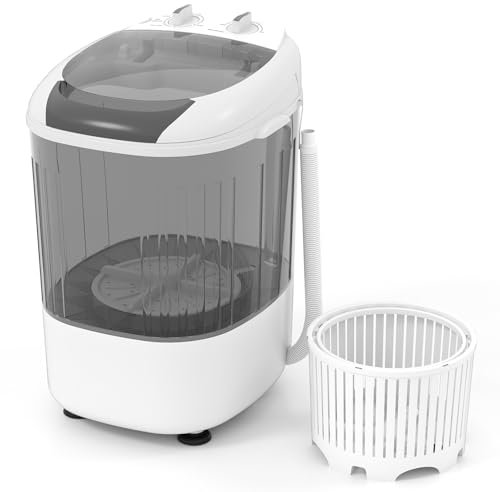 COSTWAY 2 in 1 Portable Washing Machine, Mini Single Tub Washer Spin Dryer with Spin Tub, Timing Function & Drain Hose, Compact Laundry Washer for Flats, Dorm, RV, Camping (Grey)