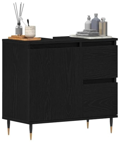 vidaXL Badezimmerschrank Schwarz Eichen-Optik 65 x 33 x 60 cm | Modernes, glattes Aussehen ergänzt jedes Badezimmer, Viel Platz mit verstellbaren Regalen und Schubladen,