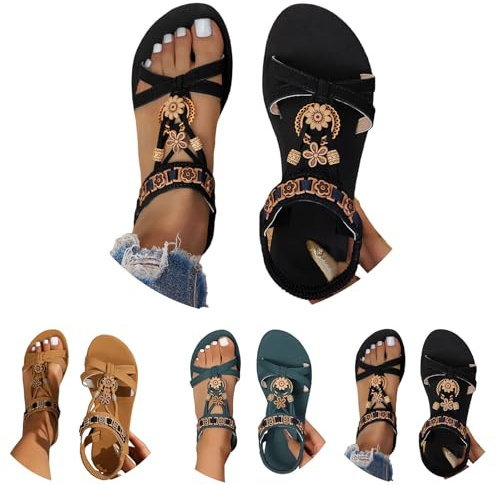 DFSDJEUW sandales femme été confortable Sandales Femmes Été Confortable Boheme Antidérapantes Mode Bout Ouvert Compensées Plateforme Pantoufles Premium Large Cheville Élastique Chaussures Black 35
