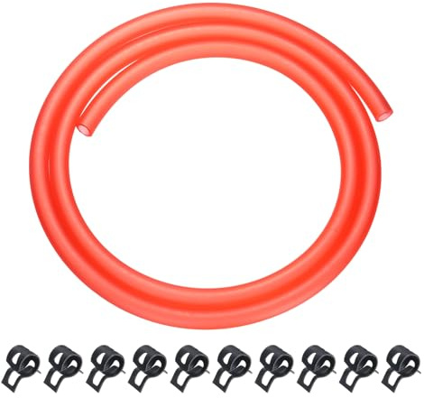 sourcing map 3.3 Feet Fuel Line Hose, 3/16 Inch (5mm) ID Silicone Fuel Line with 10pcs Hose Clamps, Petrol Gas Tube for Motorcycle, Dirt Pit Bike, ATV, Snowmobile, Red