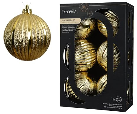 Kaemingk Weihnachtskugeln Kunststoff 8cm geriffelt 6 Stück - klassisch & bruchsicher - Christbaumkugeln Weihnachtsbaumkugeln für Weihnachten - Christbaumschmuck & Weihnachtsbaumschmuck - Hellgold