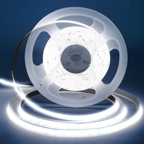 TK99SW COB LED Streifen 6500K, 4M Flexibel 8mm Breite LED Strip 320LEDs/m Schneidbar LED Licht Band Selbstklebend, mit RF Fernbedienung und Netzteil für Schlafzimmer Küche DIY Beleuchtungsprojekt