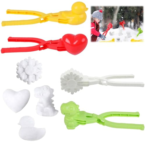 MagiSel 4 Stück Schneeball Clip, Schneeball Maker Former, Schneeballzange, Schneeball-Maker-Werkzeug, Dinosaurier, Ente, Herz, Schneeflocke, für Schneeballschlachten im Winter Outdoor Freien Spielen