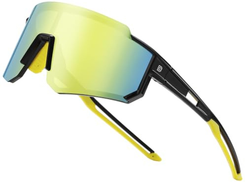 DUCO Polarisierte Sport Sonnenbrille für Herren Damen UV400 Schutz Baseball Radfahren Laufen Fischen Sonnenbrille DC0068 (Schwarz Rahmen Revo Gold Linse)