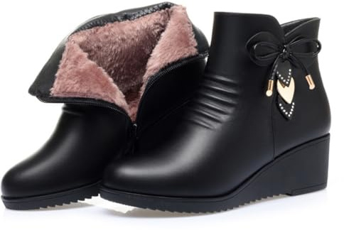 WEHAM Bottines Courtes à Talons compensés en Cuir pour Femmes, doublées de Fourrure Douce, Bottes de Neige à Plateforme antidérapante avec Fermeture éclair latérale