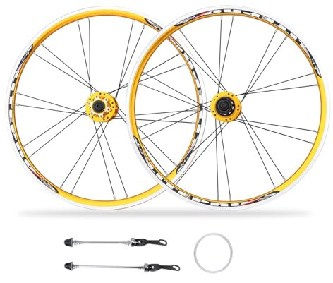 20'' 406/451 Faltrad-Radsatz V-Bremse Vorder-/Hinterrad Schnellspanner F74mm/R130mm BMX-Räder Unterstützen 7-10 Geschwindigkeit(Gold,451)