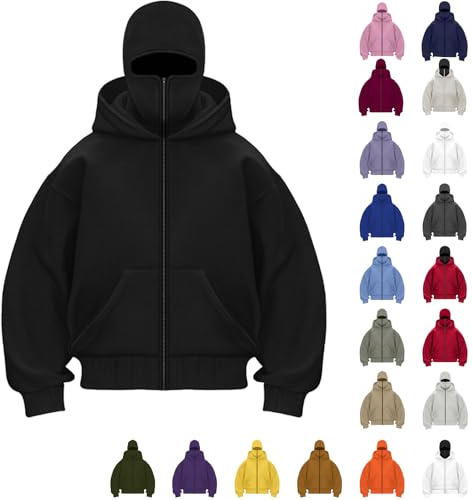 Generisch Zip Hoodie Herren Damen Einfarbig Kapuzenpullover Warm Mit Sturmhaube Casual Reißverschluss Und Tasche Lockeres Sweatjacke Y2K Tops Fleece Winddichte Motor Fahrrad Kapuzenjacke