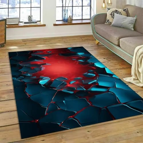 PEIHUODAN 3D Visual Lava Vulkan Stil Dekorative Carpet, Coole Gaming-Teppiche Für Kinder- Jugendliche Gaming-Zimmer, Anti-Rutsch-Teppich Für Wohnzimmer, Schlafzimmer, Jungenzimmer (Farbe 4,120x180cm)