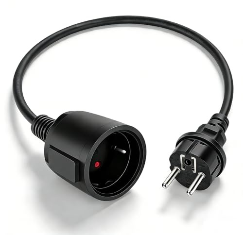 Schuko Verlängerungskabel Kurz, Schutzkontakt Verlängerungskabel | Schwarz 16A /250V, Netzkabel Steckdosenverlängerung, 3x1,5 mm² 16A 250V IP44 Für Zuhause, Büro,Außenbereich