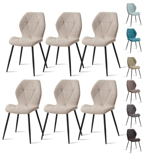JZGORC 6er-Set Esszimmerstuhl, Küchenstuhl, Leinen, Metallbeine, Beige | Hochwertiges, Weiches Schaumstoffkissen mit Hoher Elastizität, Einfach zu Montieren, Geeignet für Restaurants und Küchen
