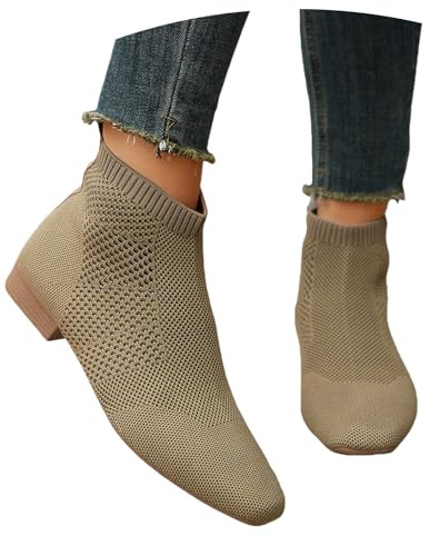 MEECHI Stivali Slip-on Stivaletti da Donna in Maglia Elasticizzata E Rete Stivali Corti Estivi Leggeri E Traspiranti Eleganti Stivaletti A Punta con Tacco Basso Scarpe da Passeggio Casual