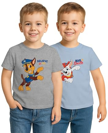 Paw Patrol T-Shirt für Jungen Oberteil Kinder Shirt kurzärmlig Blau/Grau (2er Pack)