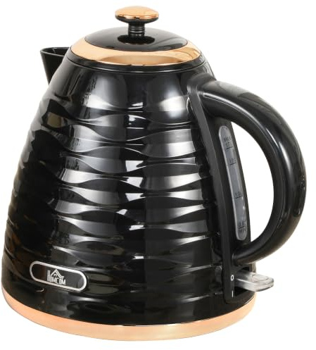 HOMCOM Wasserkocher 1,7 L 2200W Kabellos Schnellkochfunktion Schwarz | BPA-Frei, Elektrischer Wasserkocher mit Kalkfilter, Automatische Abschaltung, 360° Drehbasis, Trockenlaufschutz
