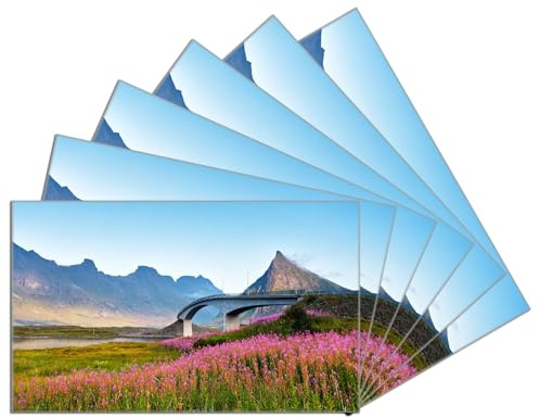 Wallario 6er Set Frühstücksbrettchen aus Glas, Glasunterlage, Glasbrettchen Brücke zwischen Bergen und Blütenmeer, Größe 14 x 23 cm, Sicherheitsglas