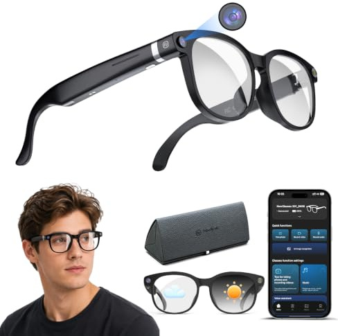 N newline KI Brille mit Kamera, 8MP Kamera, 1080P HD Videoaufnahme mit EIS, Open-Ear Audio, ChatGPT KI, Echtzeitübersetzung, Objekterkennung, selbsttönende Brillengläser mit Blaulicht- und UV-Schutz