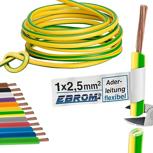 Cavo unipolare flessibile – Cavo in PVC – H07V-K 2,5 mm² – Colore: verde giallo 10 m/15 m/20 m/25 m/30 m/35 m/40 m/45 m/50 m/55 m/60 m fino a 100 m a scelta