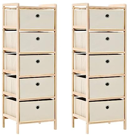 vidaXL 2x Storage Racks with 5 Fabric Baskets Beige Cedar Wood Organiser Unit