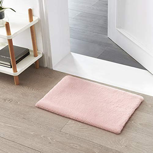 Wölkchen Fellteppich Kunstfell - Waschbarer Hasenfell Imitat, Kaninchenfell, Kurzfell - Flauschiger Teppich für Wohnzimmer, Bettvorleger, Schlafzimmer - Rosa - 40x60cm