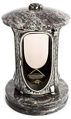 Afterglow Stilvolle Grablaterne Elégant Granit Orion hell Höhe 23 cm/Ø 15 cm Grableuchte Grablicht Grablampe Granitlampe Granitlaterne Bronze mit Sockel Grabschmuck