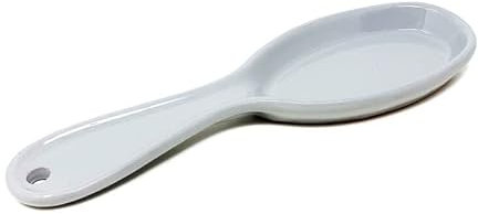 Verano Spanish Ceramics Rustic Pastel Fully Dipped Serving Spoon Rest - Decorative Home Kitchen Décor Dishware Counter Cooking Utensil Spatula Ladle with Hanging Hole Gift - 27cm Grey