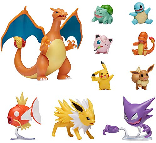 Pokémon Ultimative Deluxe Multi 10-Pack Figuren, Glurak, Karpador,Alpollo, Evoli,Glumanda, Schiggy,Pikachu,Bisasam,Pummeluff,Blitza,Offizielle Pokemon