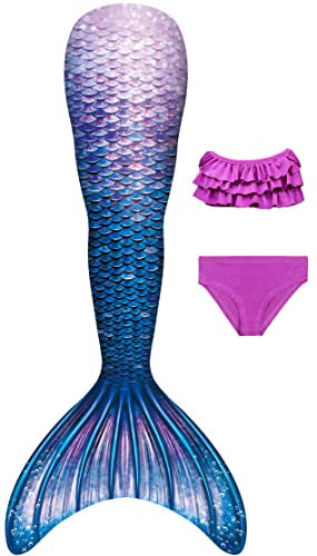 NAITOKE Meerjungfrauenschwanz mit Bikini für Mädchen,3pc,ohne Monoflosse,K3-3PC,140