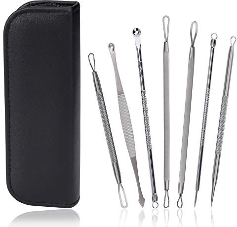 Rimozione Punti Neri Professionali Estrattore di Acne Acciaio Inox Blackhead Remover Kit Comedone Rimozione Strumenti per Uomini Donne 7 Pezzi