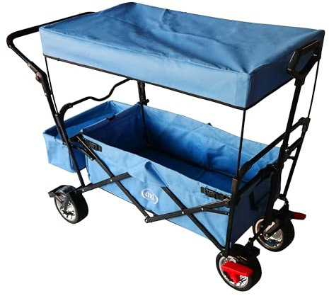 AXI AB210 Faltbarer Bollerwagen mit Dach, Tasche, Bremse und Schiebestange in Grau | Faltwagen/Gartenwagen/Handwagen