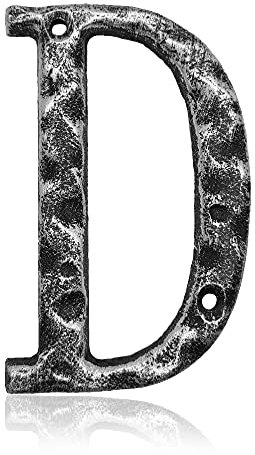 5.5 Inch House Numbers- Unique Cast Iron Metal Address/Mailbox Number for Outside or Front Door, Handmade Antique Silver Finish, Letter D