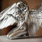Engel Figur - Kniender Umhang Hut Nackt Sexy Menschlicher Körper Silber Harz, Kunst Weibliche Frau Flügel, 3D Statue Dekor
