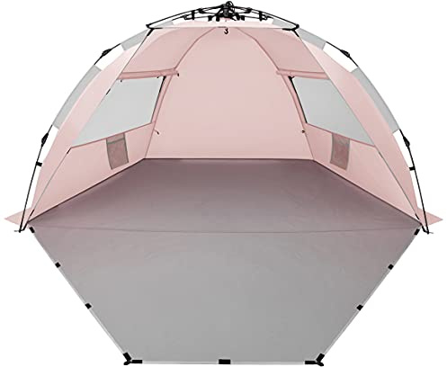 Oileus X-Large 4 Personen Strandzelt Sonnenschutz - Tragbarer Sonnenschutz Instant Zelt für Strand mit Tragetasche, Heringe, 6 Sandtaschen, Anti-UV für Angeln, Wandern, Camping, Wasserdicht Winddicht