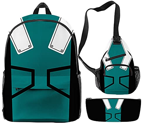 Tongyundacheng My Hero Academia Rucksack Schultasche 3 Stück Set 3D Druck Anime MHA Rucksack Anzug mit Hüfttasche Federmäppchen Student Bookbag Casual Daypack Laptop Reisetaschen