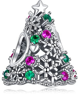Annmors Glitzer Weihnachtsbaum Charms für Armband 925 Sterling Silber Anhänger mit Kubischem Zirkon