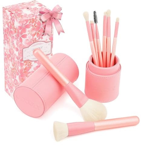 Docolor Makeup Brushes Set with Holder 8 Pieces Essential Makeup Brushes Kit Powder Foundation Kabuki Eyeshadow Brush Set, Comfortable to Hold and Easy to Use - Cherry Blossom Series