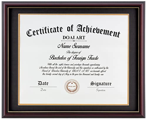 DOAI ART Diploma Frame 14 x 17 with Mat Solid Wood Display Document/Certificate 16x20 without Mat and Picture 17x14 with Black Over Gold Mat | Wall Hangers,New Zealand Cypress,HD Glass,Mahogany