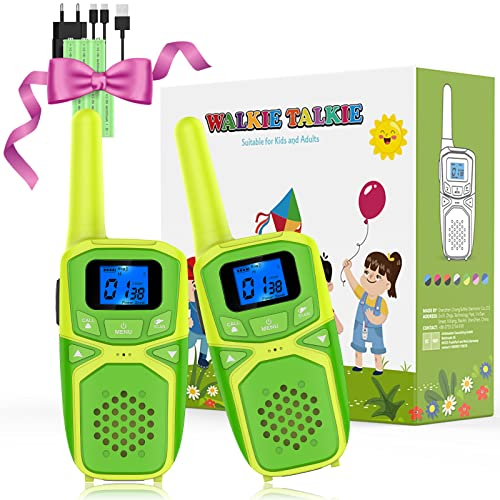 Topsung Walkie Talkies, Easy to Use Rechargeable Waki Takis Christmas Birthday Gift for Hiking Camping Trip Adventure (900c Yellow Green 2 Pack)