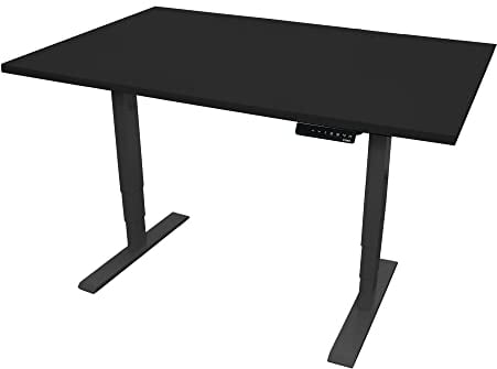 STIER Elektrisch höhenverstellbarer Schreibtisch THA, 140x80cm, schwarz/schwarz, Höhe 560-1210mm, melaminbeschichtete Platte
