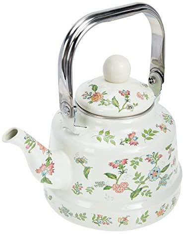 BESTonZON Enamel Teekessel Praktischer Wasserkocher Für Gasherde Und Induktionskochfelder Retro Design Leicht Zu Reinigen Für Verschiedene Teesorten Früchtetees