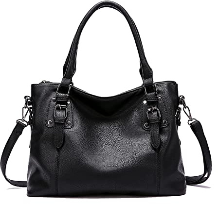 Aileese Womens Handbags Soft Leather Retro Vintage Designer Top-Handle Casual Pocket Ladies Tote Shoulder Bags Black