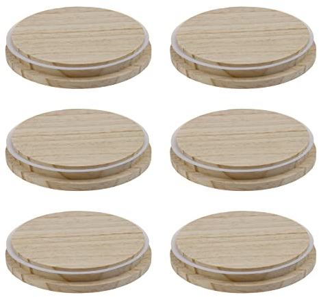 Semetall 6 runde Deckel aus Kiefernholz mit Silikon-Dichtungsringen, 10,9 cm Durchmesser, Holzdeckel für Kaffee, Getränke, Tassen, Bierdosen, Gläser
