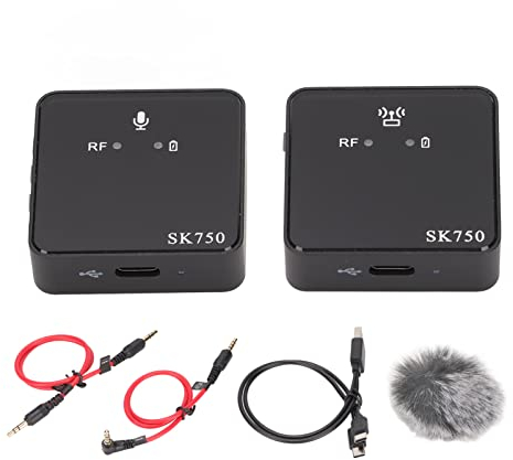 Drahtloses Mikrofonsystem Headset Mikrofon/Standmikrofon/Lavalier Ansteckmikrofon mit LED Licht, 1 Sender und 1 Empfänger Ansteckmikrofon für Vlog Streaming YouTube für DSLR Kamera Smartphone Tablet