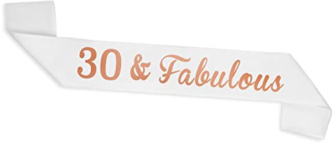 Cheerymagic 30th Birthday Sash - Rose Gold & White Satin Sash for 30th Birthday Decorations & Party Accessories