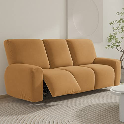 FANSU Stretchhusse für Relaxsessel Komplett Sesselschoner für Recliner Chair, Einfarbig Sesselbezug mit Taschen Wohnzimmer Elastisch Bezug für Fernsehsessel (Kamel, 3 Sitzer)